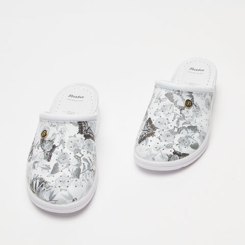 Pantuflas De Piel Con Estampados, Gris Pantuflas De Piel Con Estampados, Gris